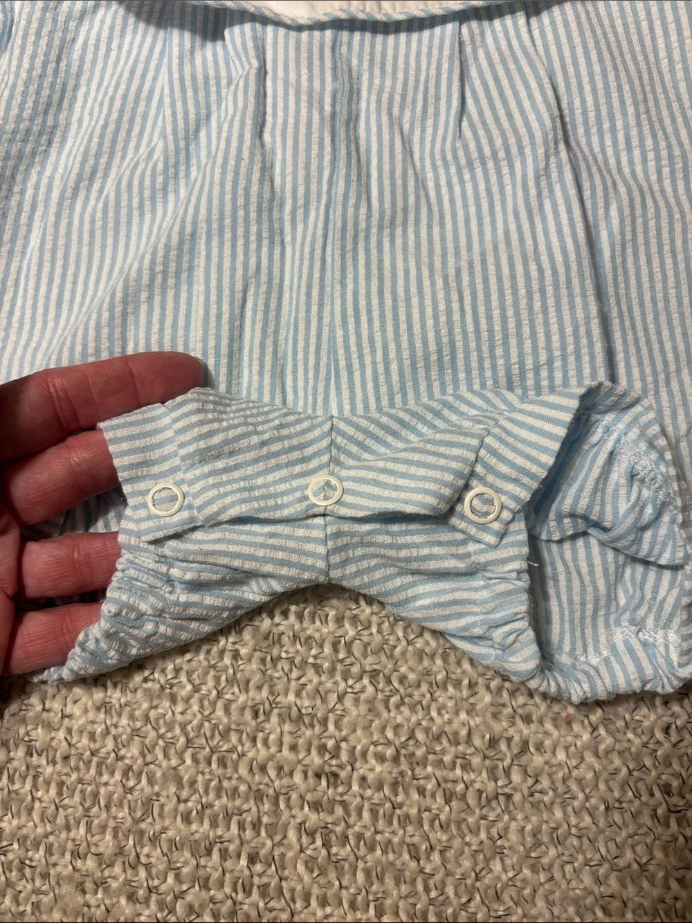 Vintage Seersucker Baby Bubble Romper with Sailboat Embroidery USA